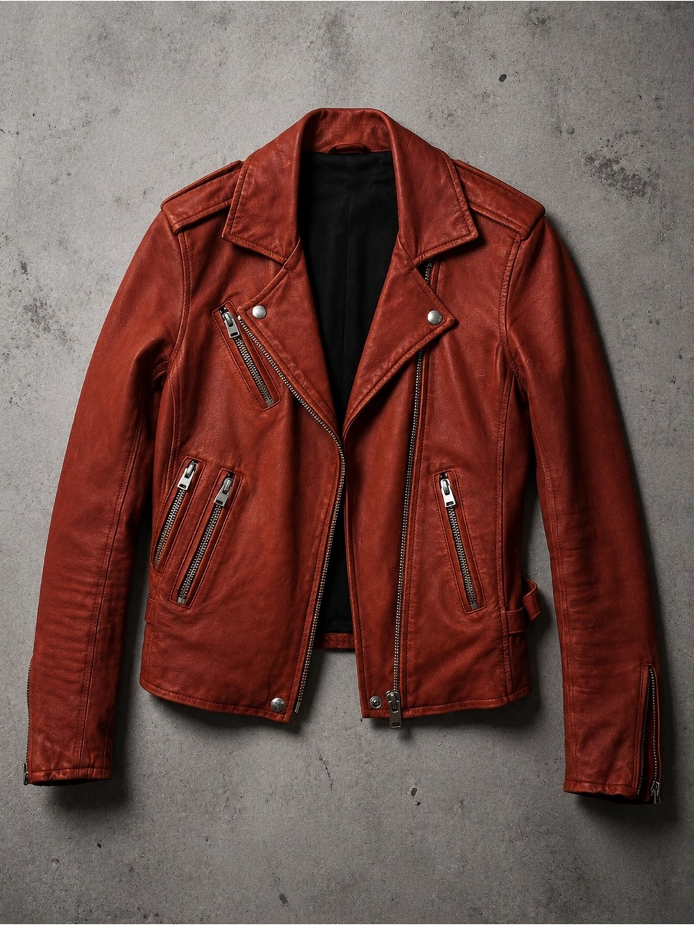 IRO Paris Newhan Lamb Leather Moto Jacket Cognac Rust Size 20W